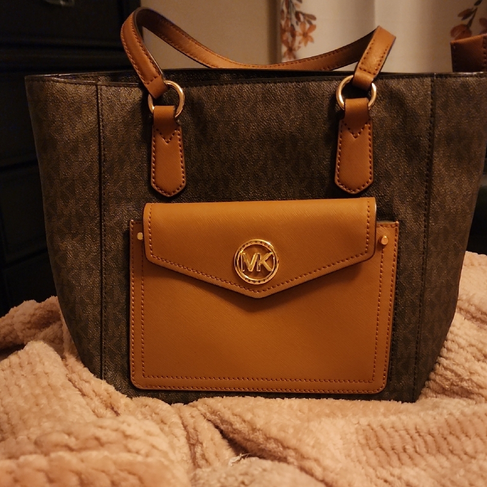Michael Kors Dark Brown and Tan Tote Bag